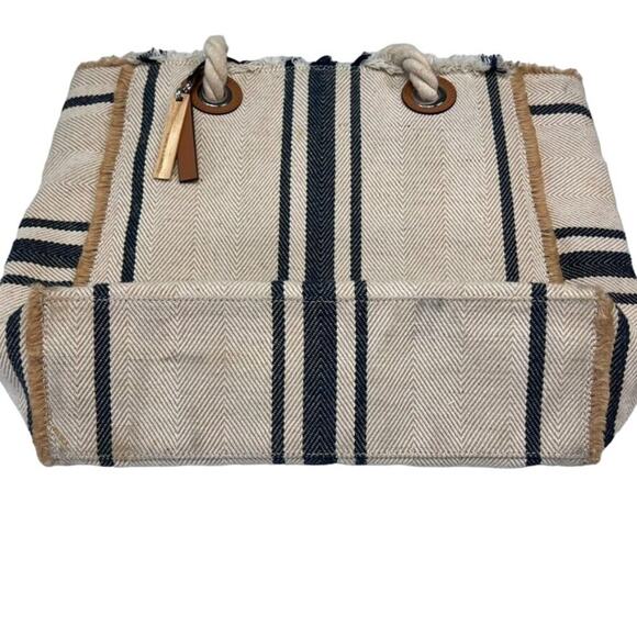 Vince Camuto Ulla-To Striped Tote Bag Purse Beach Summer Tan Beige/Blue - Picture 3 of 10
